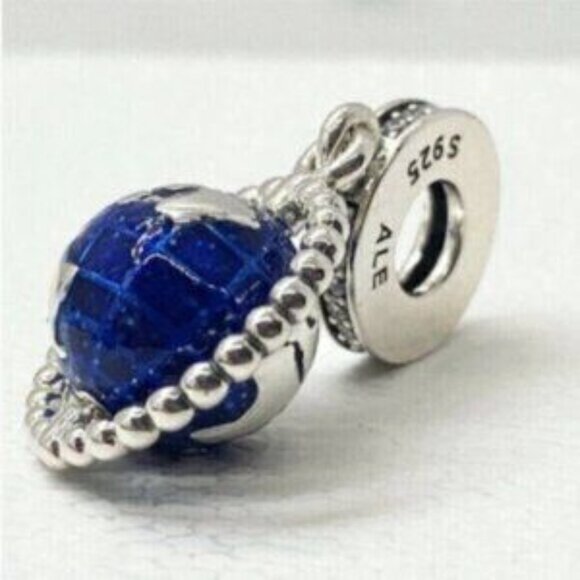 Authentic Pandora Charm Silver Blue Spinning Globe - Picture 3 of 5